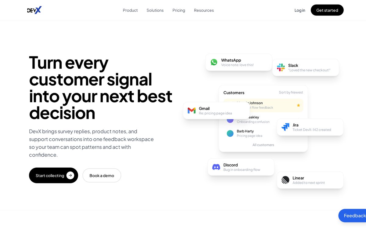 DevX — AI customer feedback intelligence platform