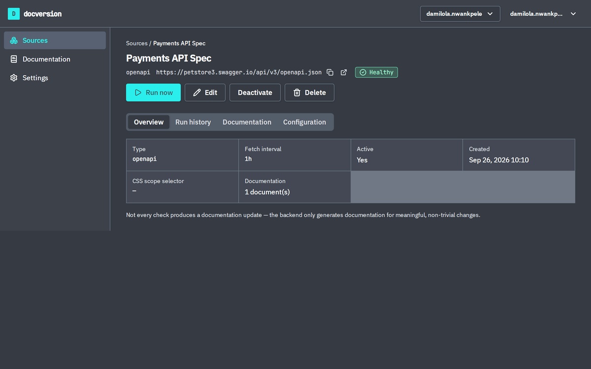 Docversion — API and website change monitoring with automatic diffs and documentation updates