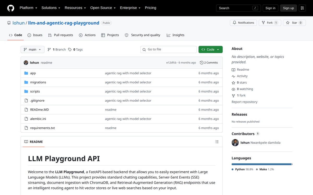 LLM and Agentic RAG Playground — GitHub repository